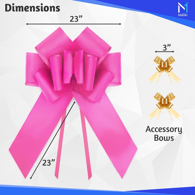 Mata1-USA - Huge Car Bow - Pink  23 Inch - Big Gift Wrapping Bow for Large Gift Decoration - Giant Size for Indoor & Outdoor Use - 12 Loops & 2 Stickers - No Magnets that Scratch - Image 2